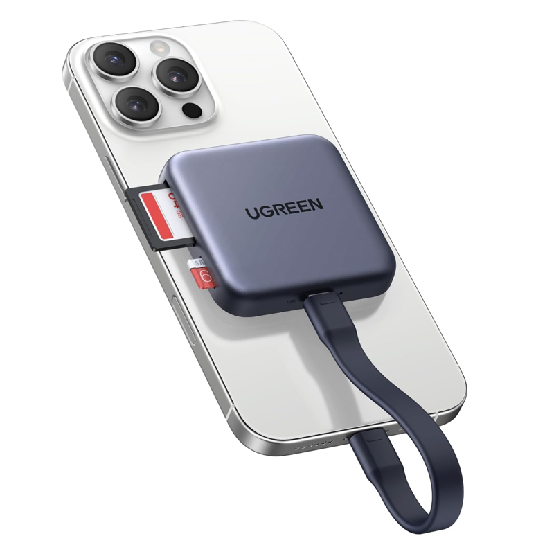 Ugreen 65095 3 in 1 Đầu đọc thẻ TF, SD từ tính chân cắm USB-C có cổng sạc USB-C Max 4TB CM898
