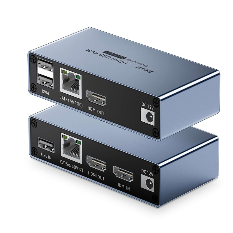 Jasoz T-G182 60M KVM 1080P Màu xám Bộ kéo dài tín hiệu HDMI qua cáp mạng Lan 60M hỗ trợ Full HD điều khiển bàn phím chuột 12662 G156