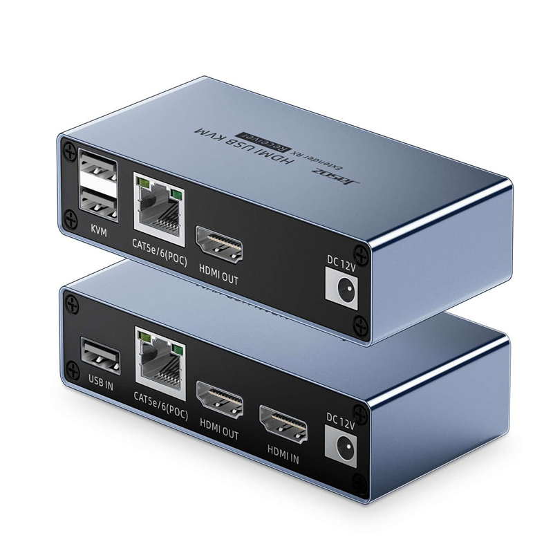 Jasoz T-G183 150M KVM 1080P Màu xám Bộ kéo dài tín hiệu HDMI qua cáp mạng Lan 150M hỗ trợ Full HD điều khiển bàn phím chuột 12678 G157