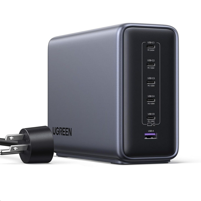 Ugreen 55549 màu Đen GaN 500w PD3.1 Bộ sạc 6 cổng GaN US 5*USB-C + 1*USB-A Sạc nhanh tối đa 240W PD3.1 chân cắm US X575
