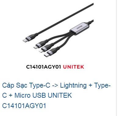 UNITEK 27371 DÂY TÍN HIỆU TYPE-C / MICRO / LIGHTNING CÓ ĐẦU GIẮC 1.5M C14101AGY01-1.5M UNITEK sợi
