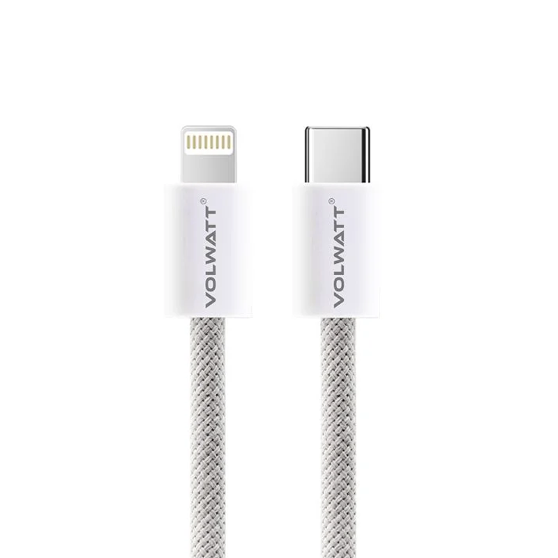 Volwatt 28997 1M 27W Cáp Lightning Sạc Nhanh Type C-L Dây Dù Trắng Nhạt Truyền Dữ Liệu Tốc Độ Cao 2.0 Usb-C To Lightning Cable GE-024-CL ( mẫu 2026 )