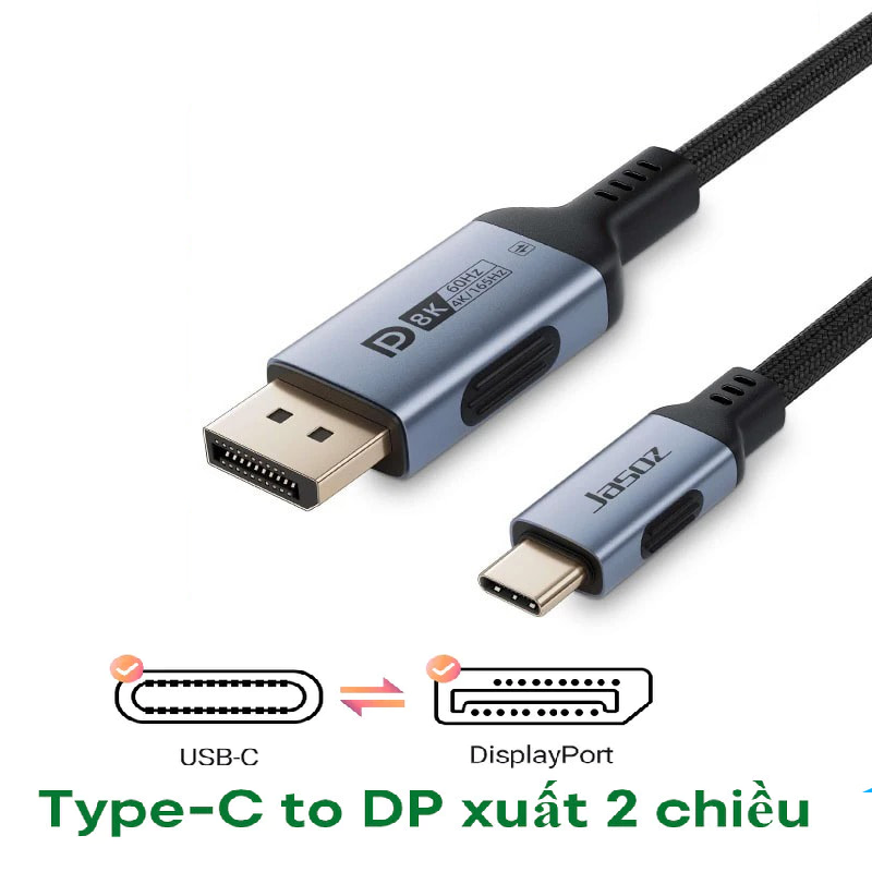 JASOZ 28226 T-A397 DP.14 2M 8K60HZ Cáp chuyển Type-C sang DisPlayport hoặc DP to Type C dài 2m hỗ trợ 8K@60Hz A135