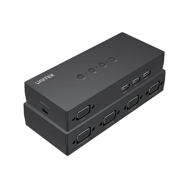 UNITEK 28359 U-8710ABK KVM VGA 4 IN 1 OUT Bộ gộp tín hiệu 4 PC dùng 1 màn hình có 3 USB-A , hỗ trợ 1920x1080@60Hz