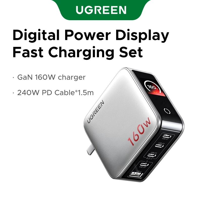 Ugreen 35379 160W 4C1A LCD Display Nexode GaN Fast Charger FOR iphone 18/17 Xiaomi android Phones and Laptops X774