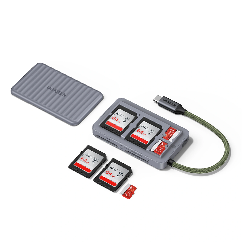 Ugreen 55886 usb Type C Card Reader Mini Flash SD/TF and Multifunctional Storage tốc độ cao 5Gbps 2 khe SD + 2 khe MicroSD kèm hộp đựng CM868