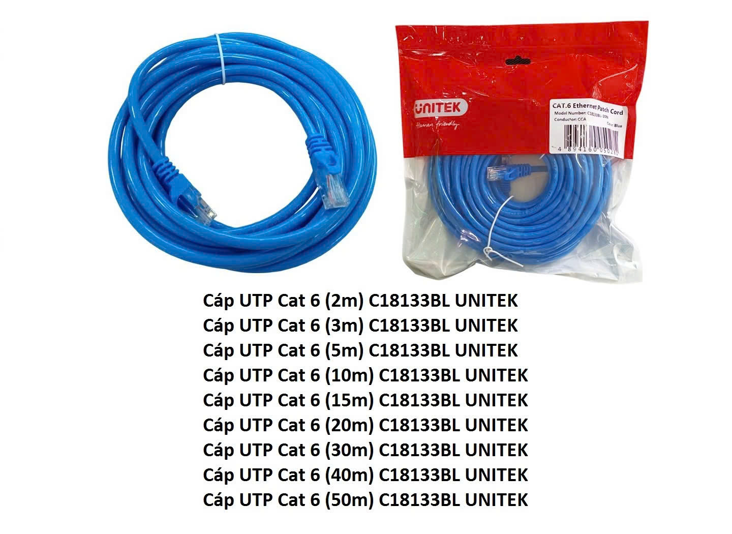 Unitek 18193 Dây cáp mạng Cat6 có đầu giắc 50m C18133BL-50m Unitek xanh