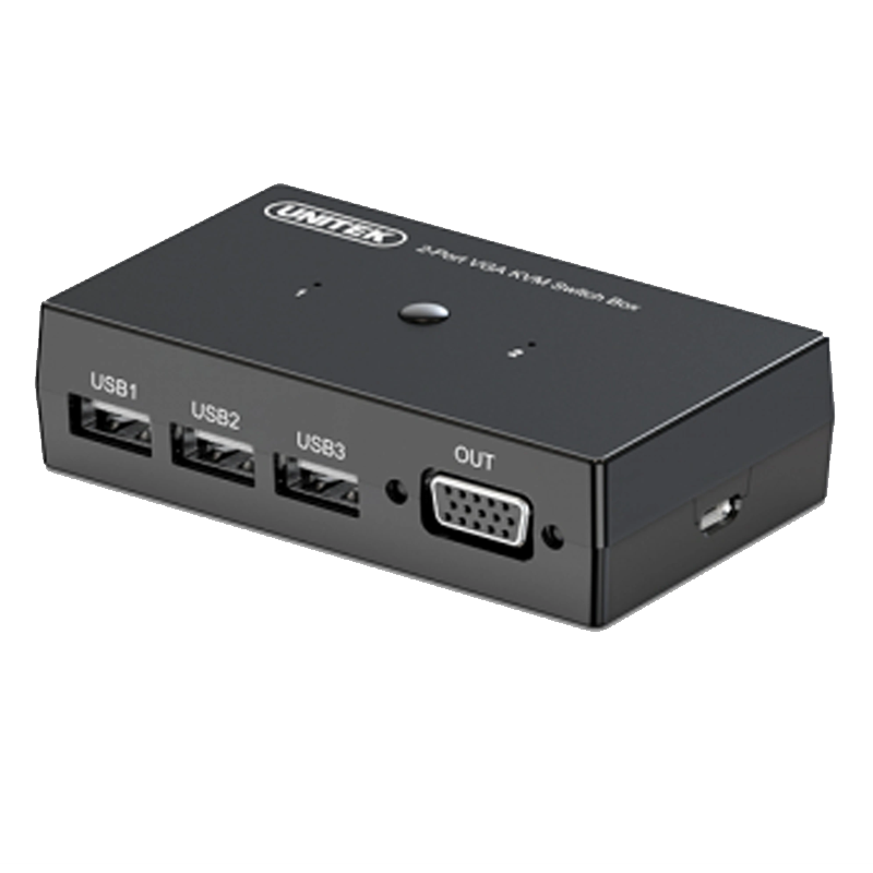 Unitek 29837 U-8709ABK KVM VGA 2 IN 1 OUT Bộ gộp tín hiệu 2 PC dùng 1 màn hình có 3 USB-A hỗ trợ 1920x1080@60Hz