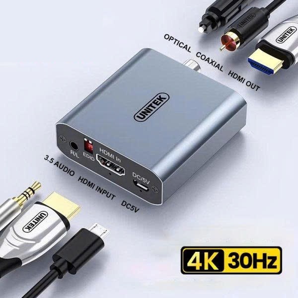 Unitek V174A 4K@30Hz Bộ Tách âm thanh HDMI sang HDMI + Audio (3.5mm + RCA + Optical) 27509