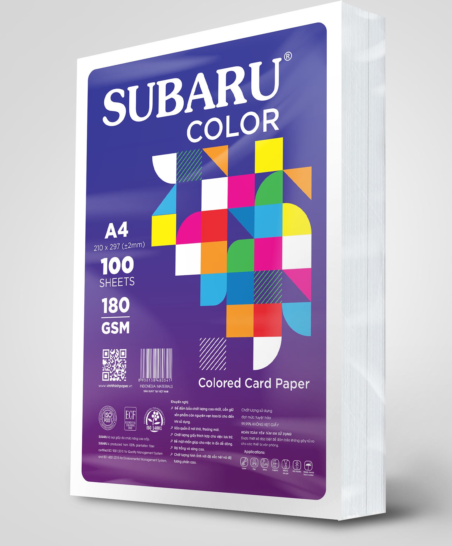 Subara 12083 Giấy Bìa Màu, Giấy cứng nhiều màu xấp 100 tờ