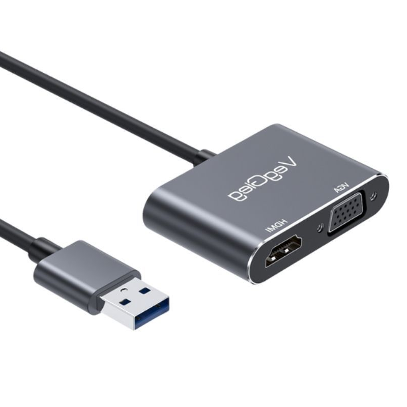 VegGieg 27019 USB 3.0 TO HDMI & VGA màu xám Cáp chuyển đổi USB 3.0 sang HDMI + VGA hỗ trợ HDMI 4K@30Hz, VGA 1920x1080 V-Z918