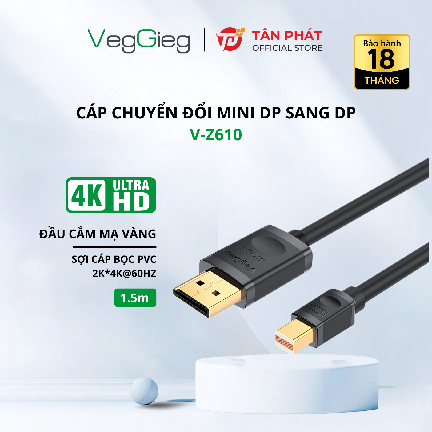 Veggi 28122 Cáp dữ liệu chuyển đổi Mini DP Sang DP1,5m Veggi V-Z610