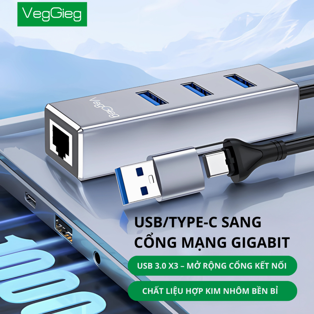 Veggieg V-K310 4 in 1 USB 3.0 Lan 10/100/1000 Adapter with 3.0*3 USB 12492