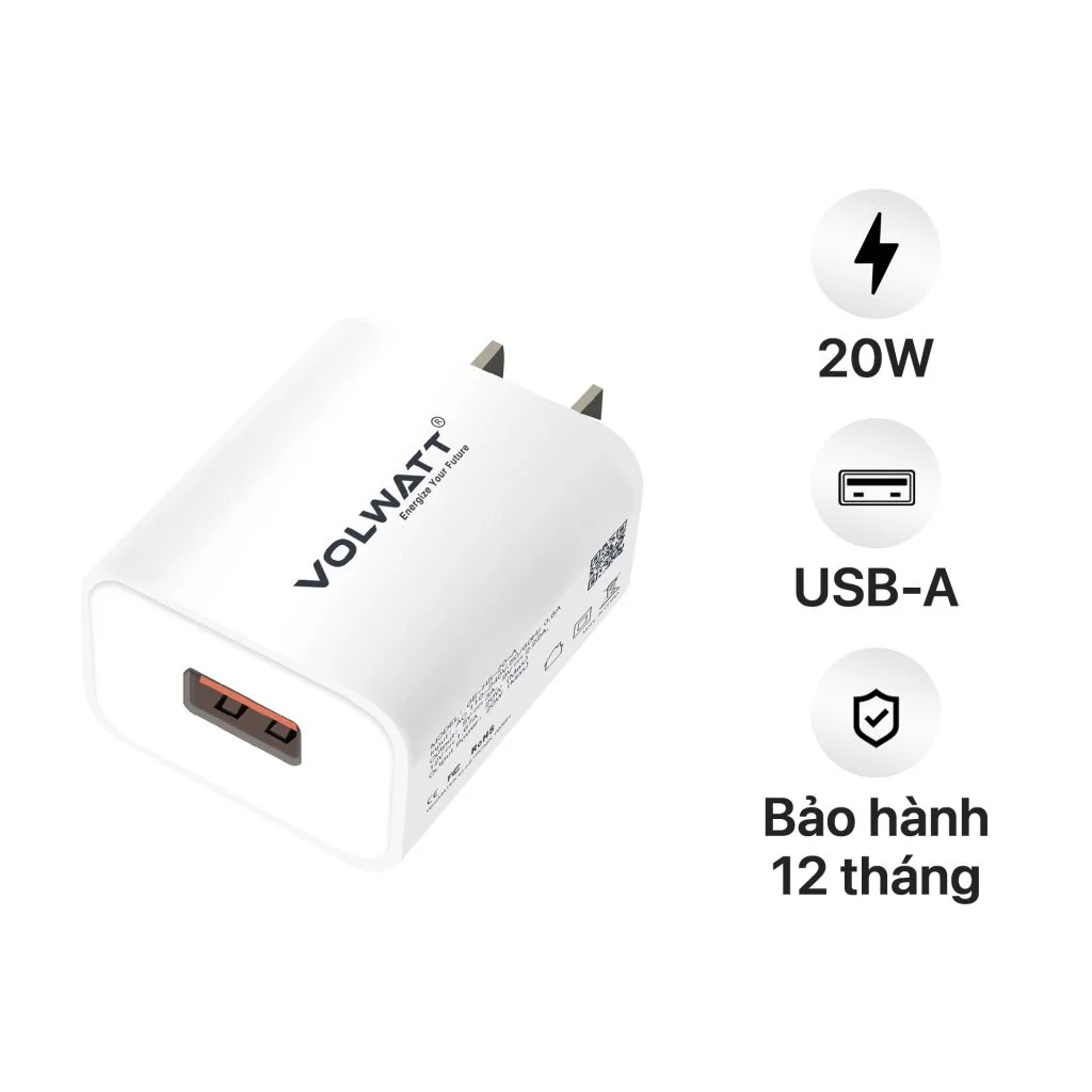 Volwatt 28468 18W 3A Củ Sạc Nhanh Type A Quick Charge 3.0 Cổng Usb GE-H5-20-A