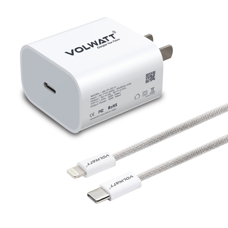 Volwatt 28614 20W 1C Bộ Củ Sạc Nhanh Type C + Cáp 1M 27W Iphone Type C-L Usb-C To Lightning Cable GE-IP-20-CL