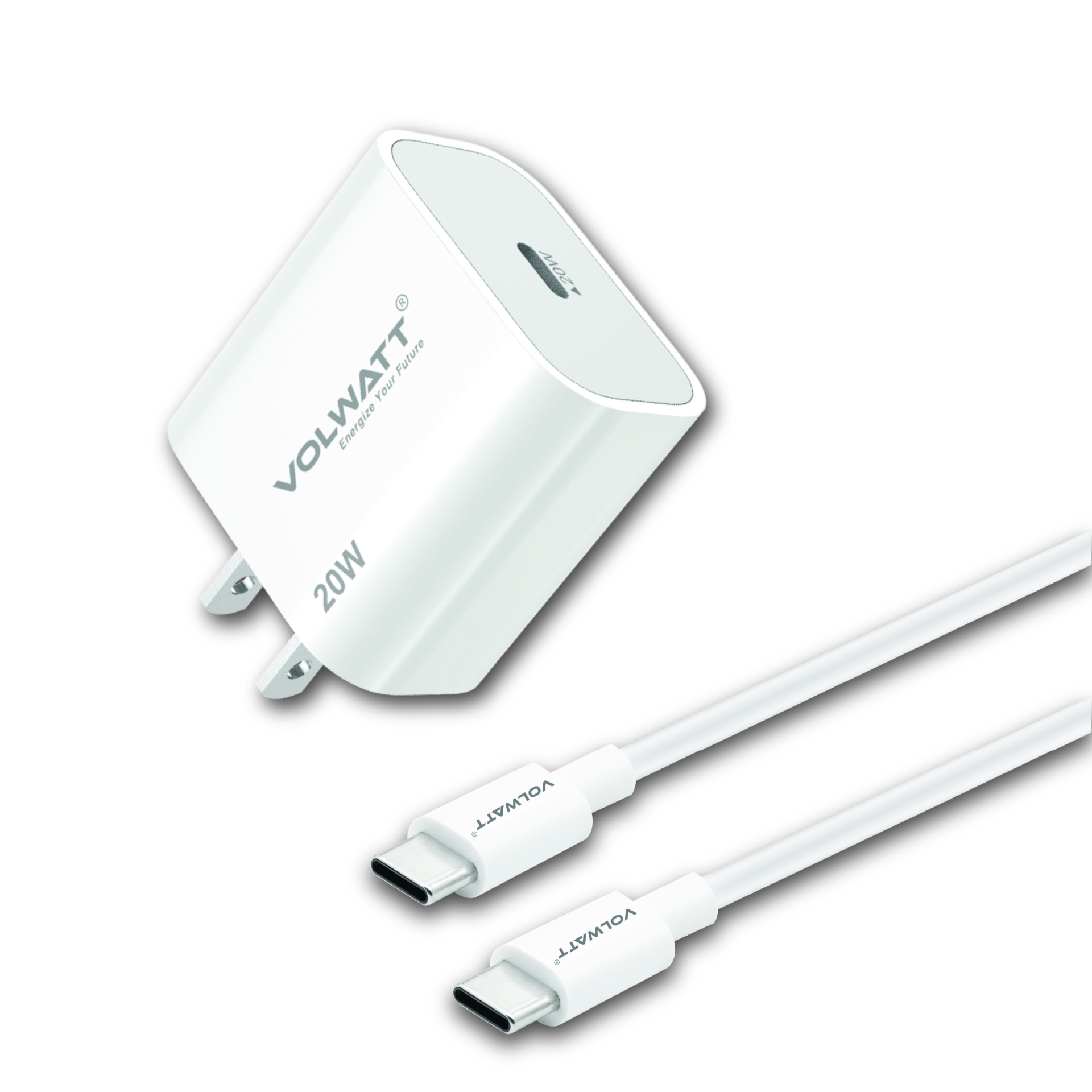 Volwatt 28968 20W Bộ Củ Sạc + Cáp Usb Type C 1M Fast Charger GE-20P-C-M GaN Plus