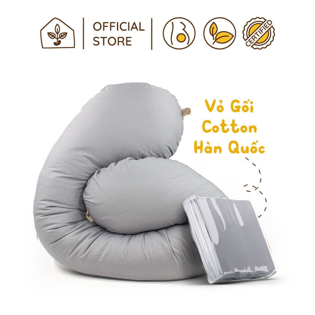 Vỏ Gối Bầu Đậu Khuyết Chất Cotton Hàn 100% - Màu Ghi Xám