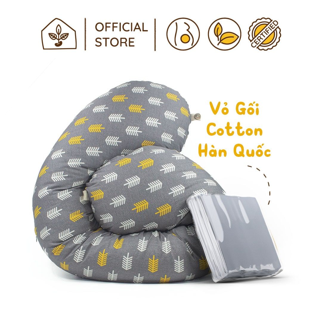 Vỏ gối bầu Đậu Khuyết chất Cotton Hàn 100% - Hoạ Tiết Xương Cá