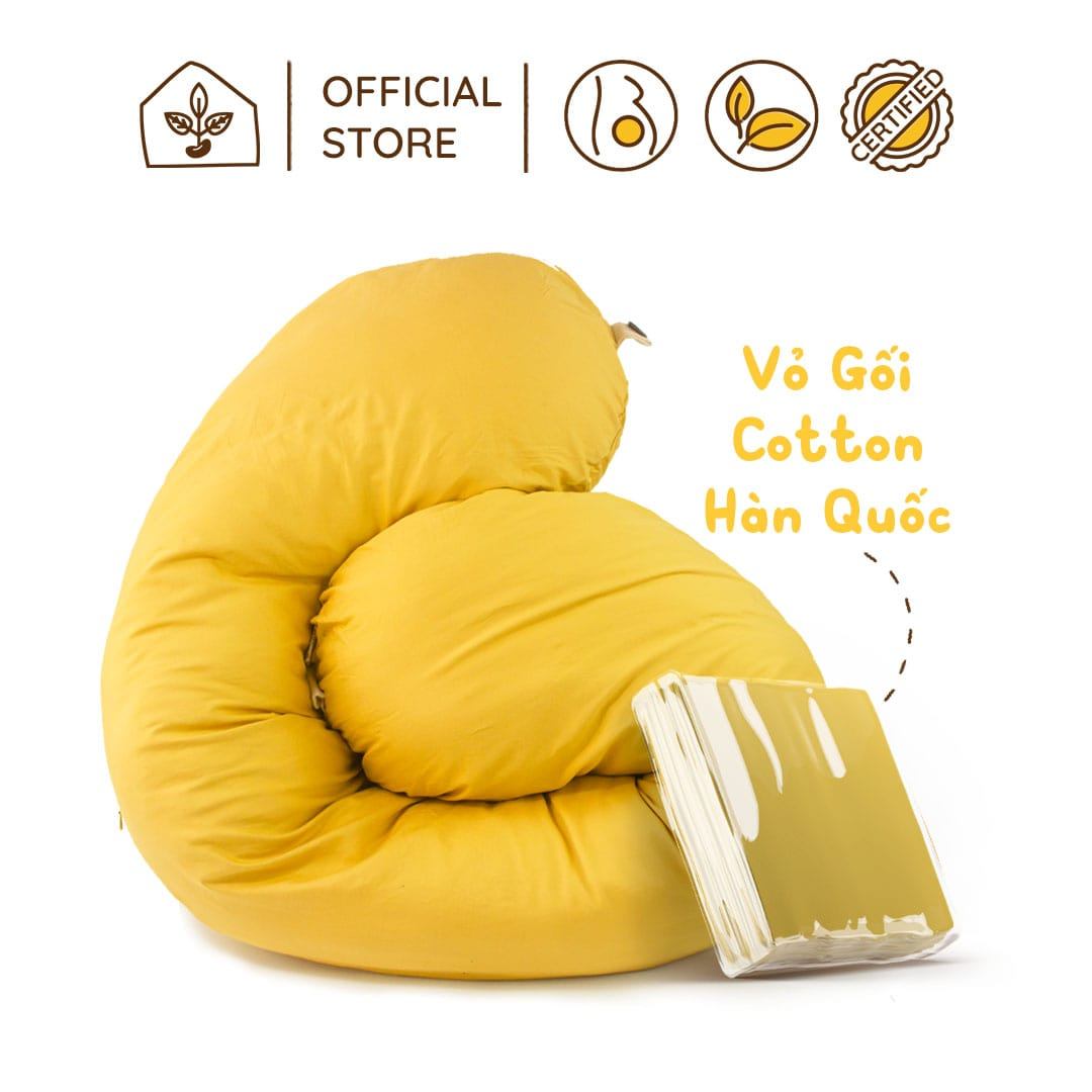 Vỏ Gối Bầu Đậu Khuyết Chất Cotton Hàn 100% - Màu Vàng