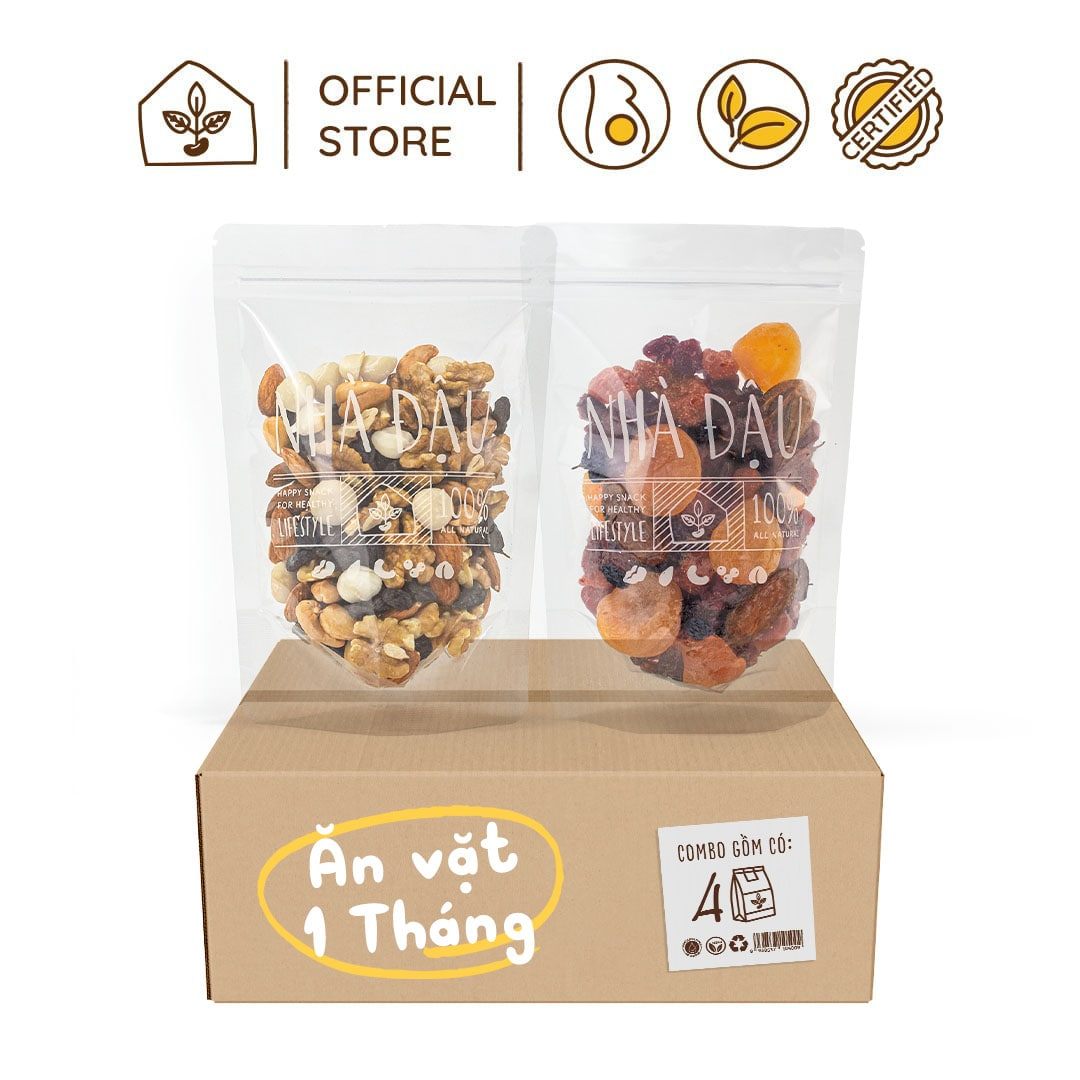 Combo Túi Ăn Vặt 1 Tháng Cho Mẹ Bầu: Mixnuts Hạt Dinh Dưỡng và Mixfruits Quả Mọng Sấy