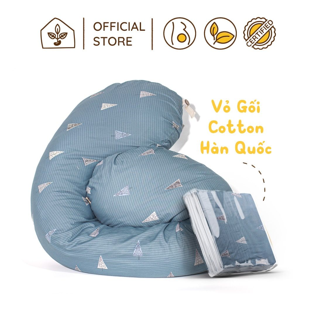 Vỏ Gối Bầu Đậu Khuyết Chất Cotton Hàn 100% - Hoạ Tiết Thông Lạnh