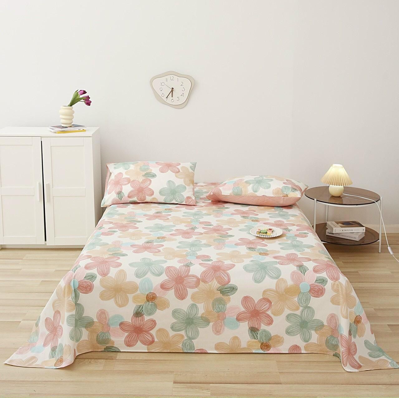 Bộ ga và 2 vỏ gối 100% cotton size 2.2x2m