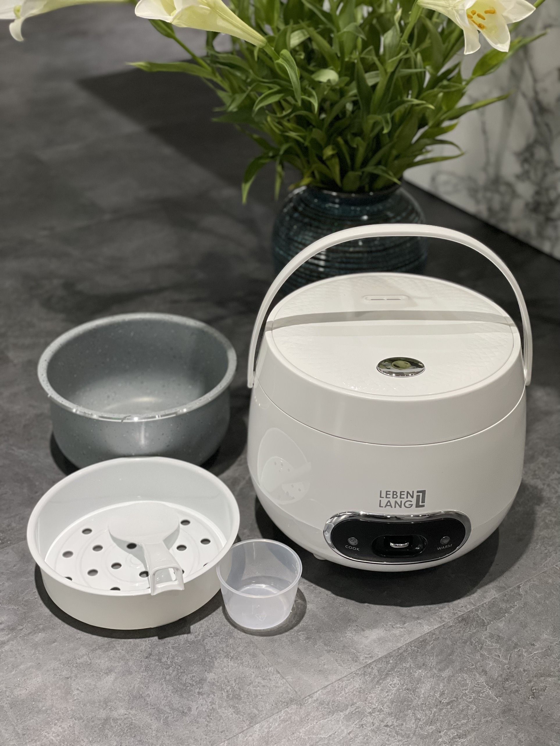Nồi cơm Lebenlang kèm xửng hấp 1.2L - màu ghi
