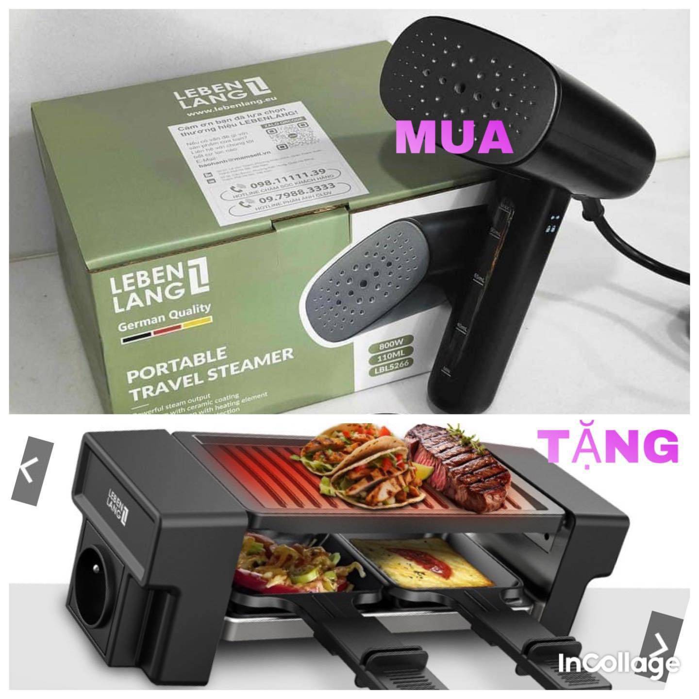 Bàn là hơi nước cầm tay mini Lebenlang LBL5266 (800W) - Tặng kèm bếp nướng mini