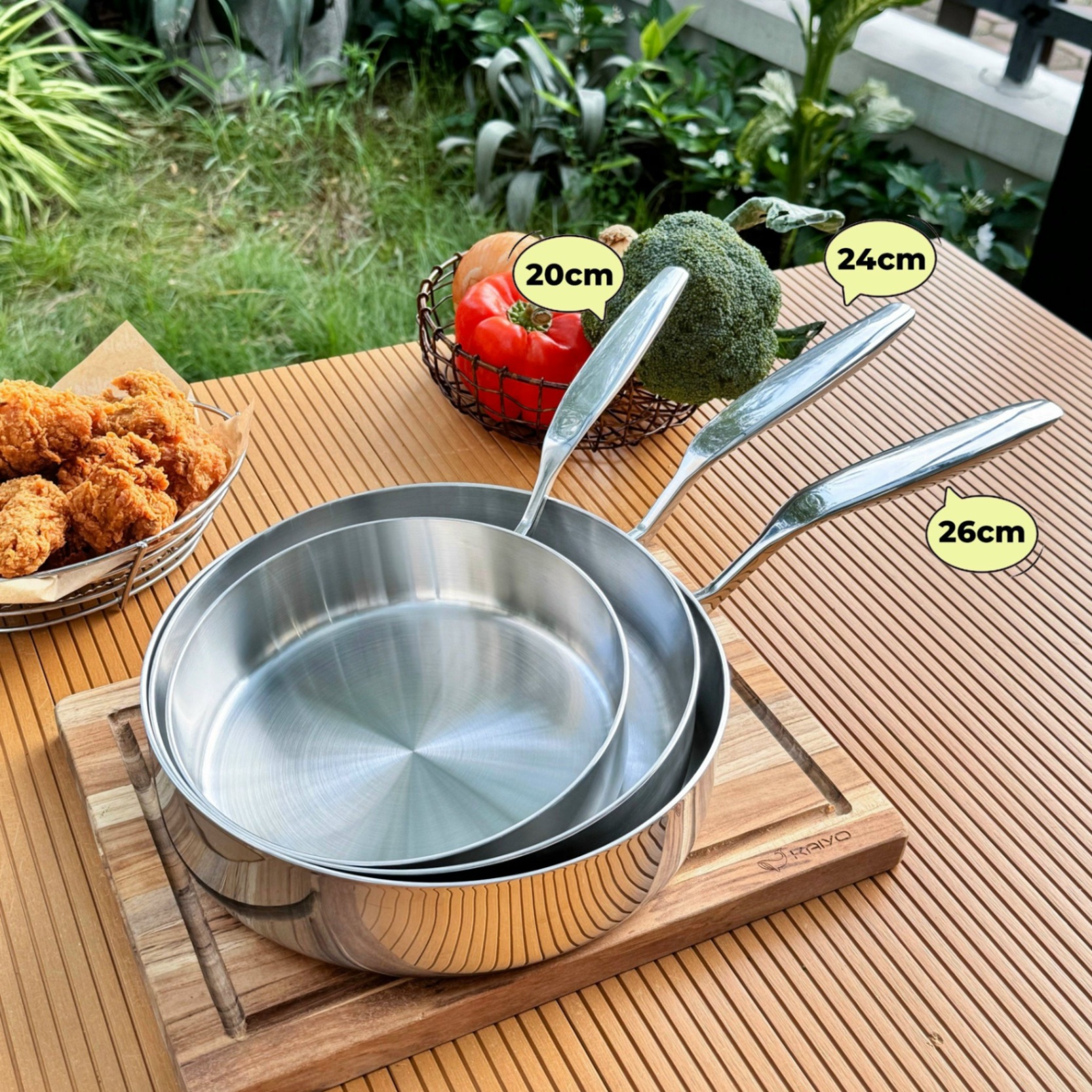 Chảo inox 316 đúc liền khối 5-ply Premium Kaiyo thành cao (Saute) - size 26cm