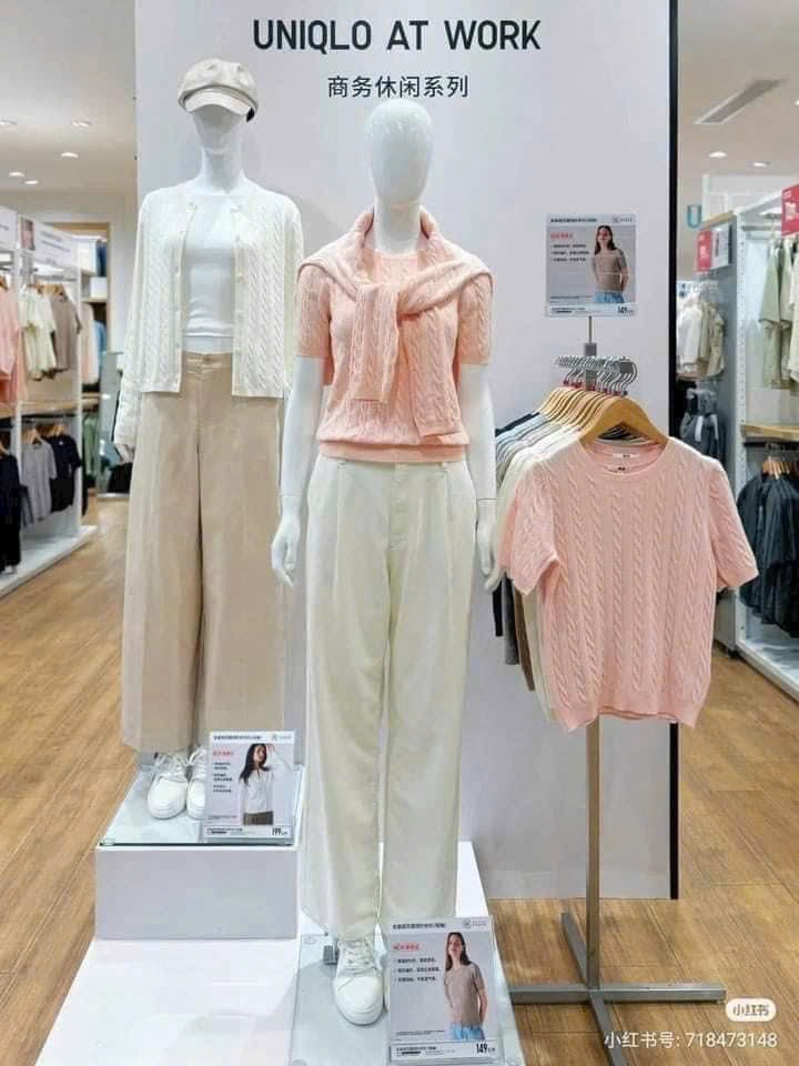 Áo len vặn thừng Uniqlo màu hồng