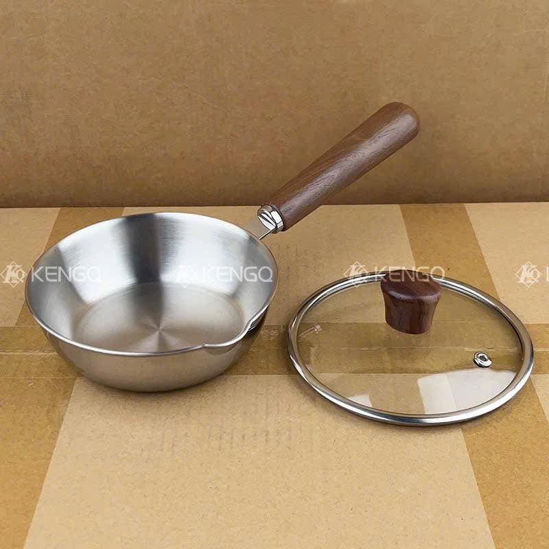Chảo inox vung kính tay cầm gỗ 16cm