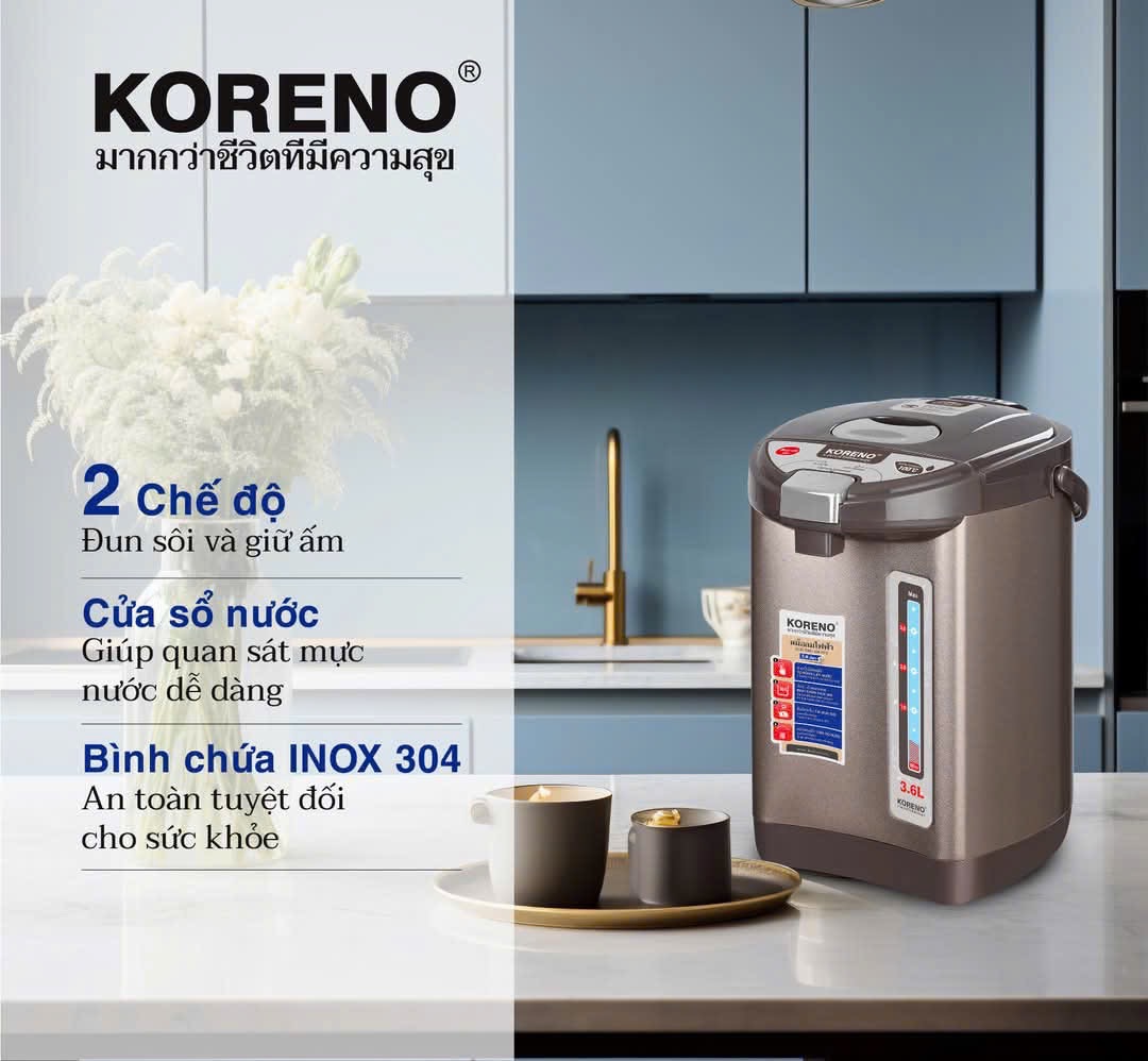 Bình thuỷ điện Koreno 3.6L - màu nâu