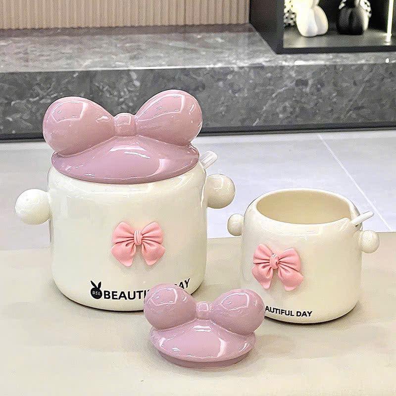 Hũ sứ nơ hồng tráng men 1300ml