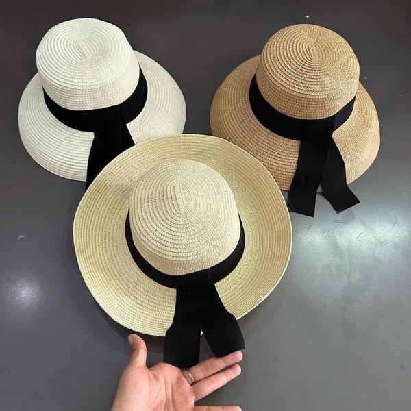 Mũ cói rộng vành thắt nơ