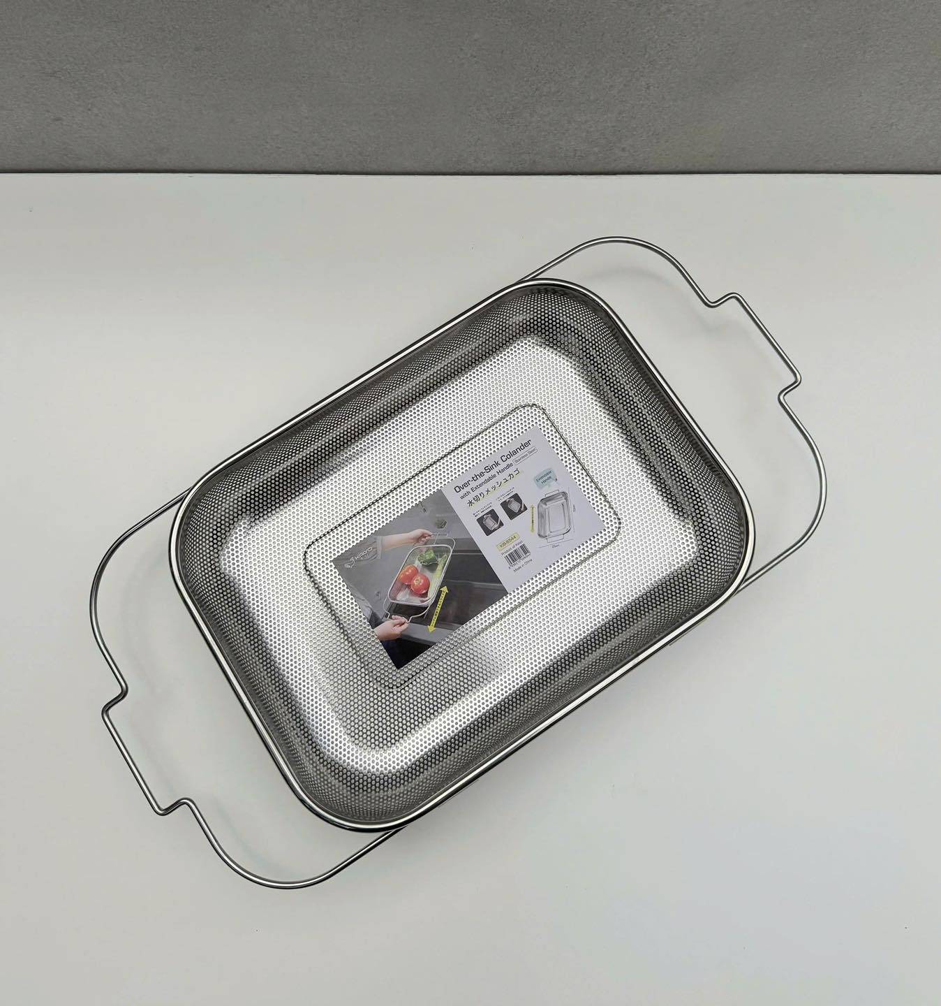 COMBO: 02 Rổ inox gác bồn rửa điều chỉnh độ dài punching hole Kaiyo (2 size)