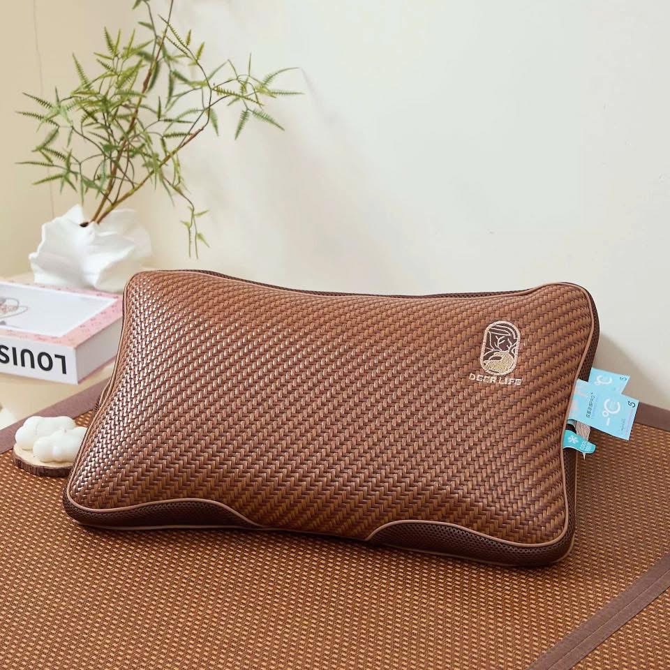 Gối mây cool mát lạnh mùa hè 33 x 52cm - màu nâu