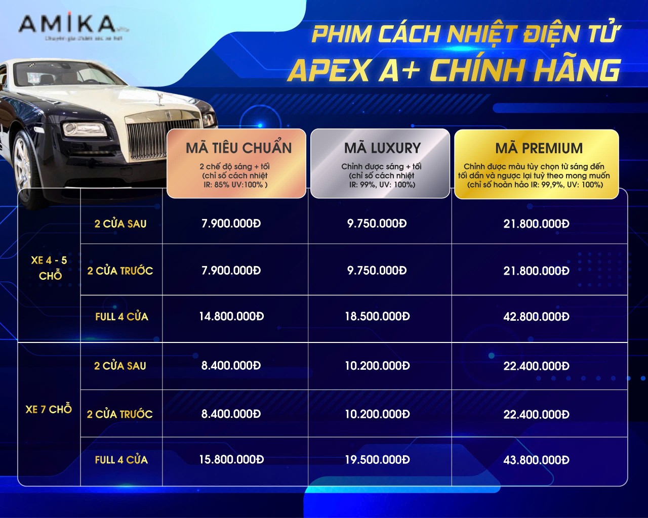 Bảng giá phim cách nhiệt Apex A+