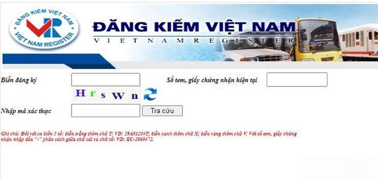 Tra cứu webstite cục đăng kiểm việt nam