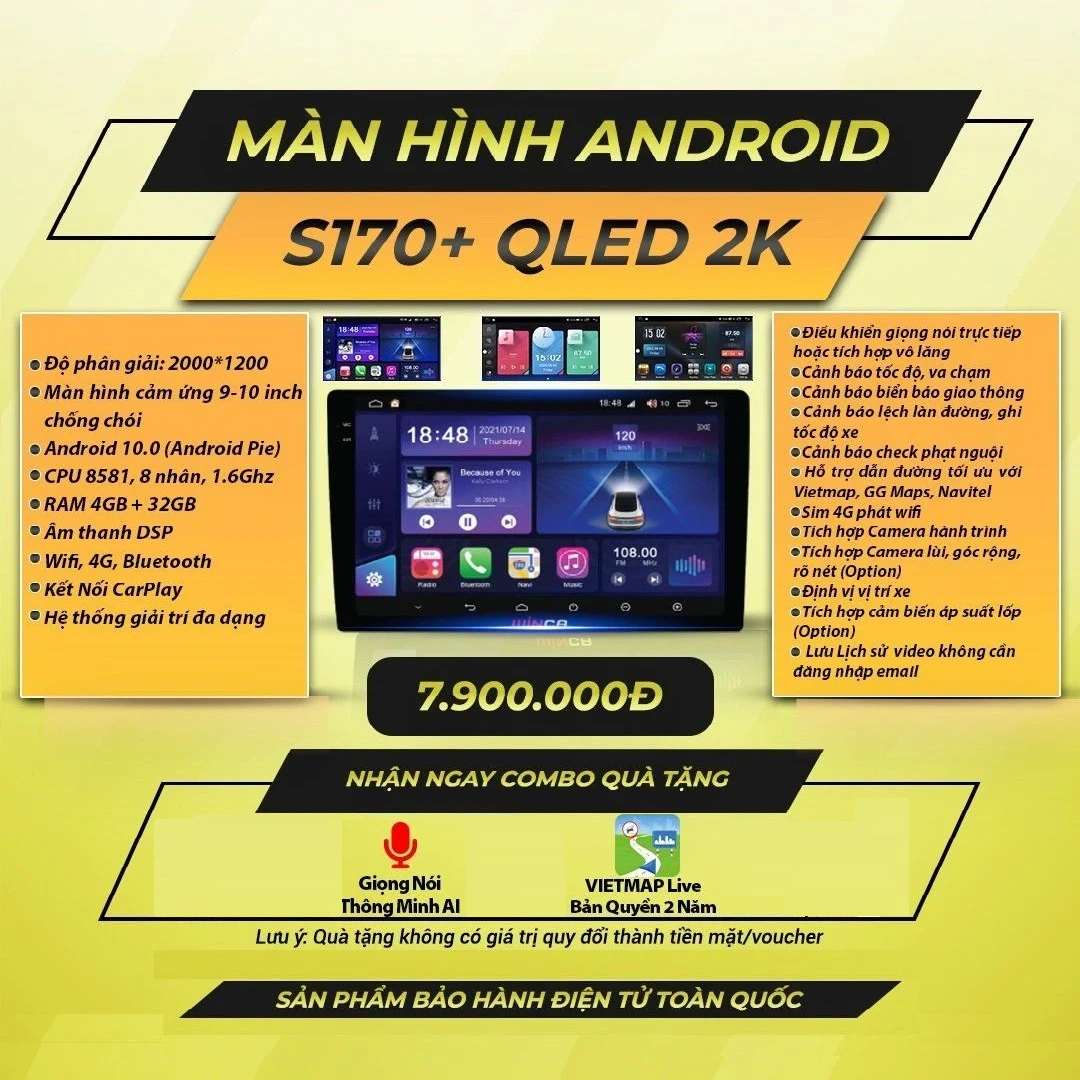 Màn hình android ô tô Winca S170 2K 9inch (4-32)