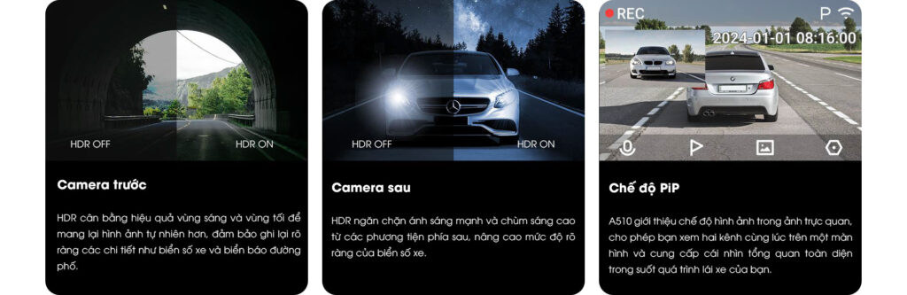 ghi hình 2 kênh trước sau camera hành trình a510