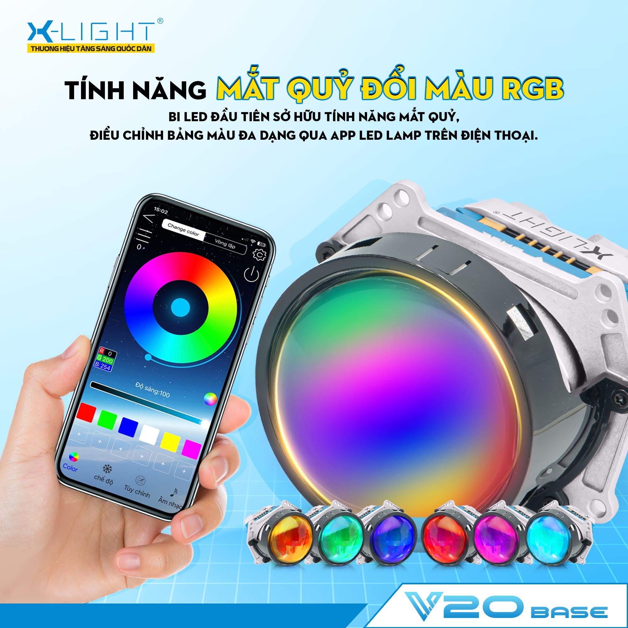Bi Led Xlight V20 base cho xe hơi