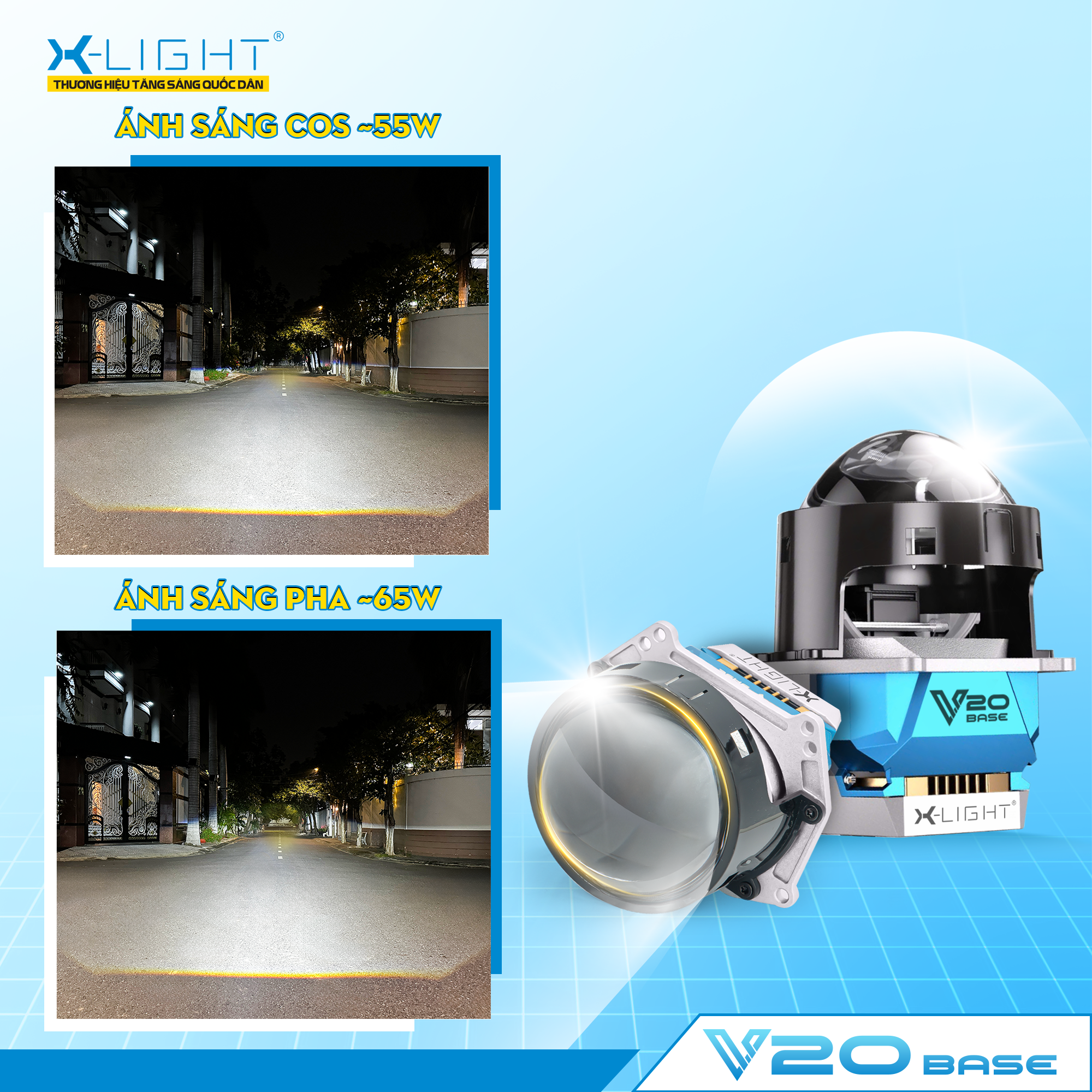 Bi Led Xlight V20 base tương thích với nhiều loại xe