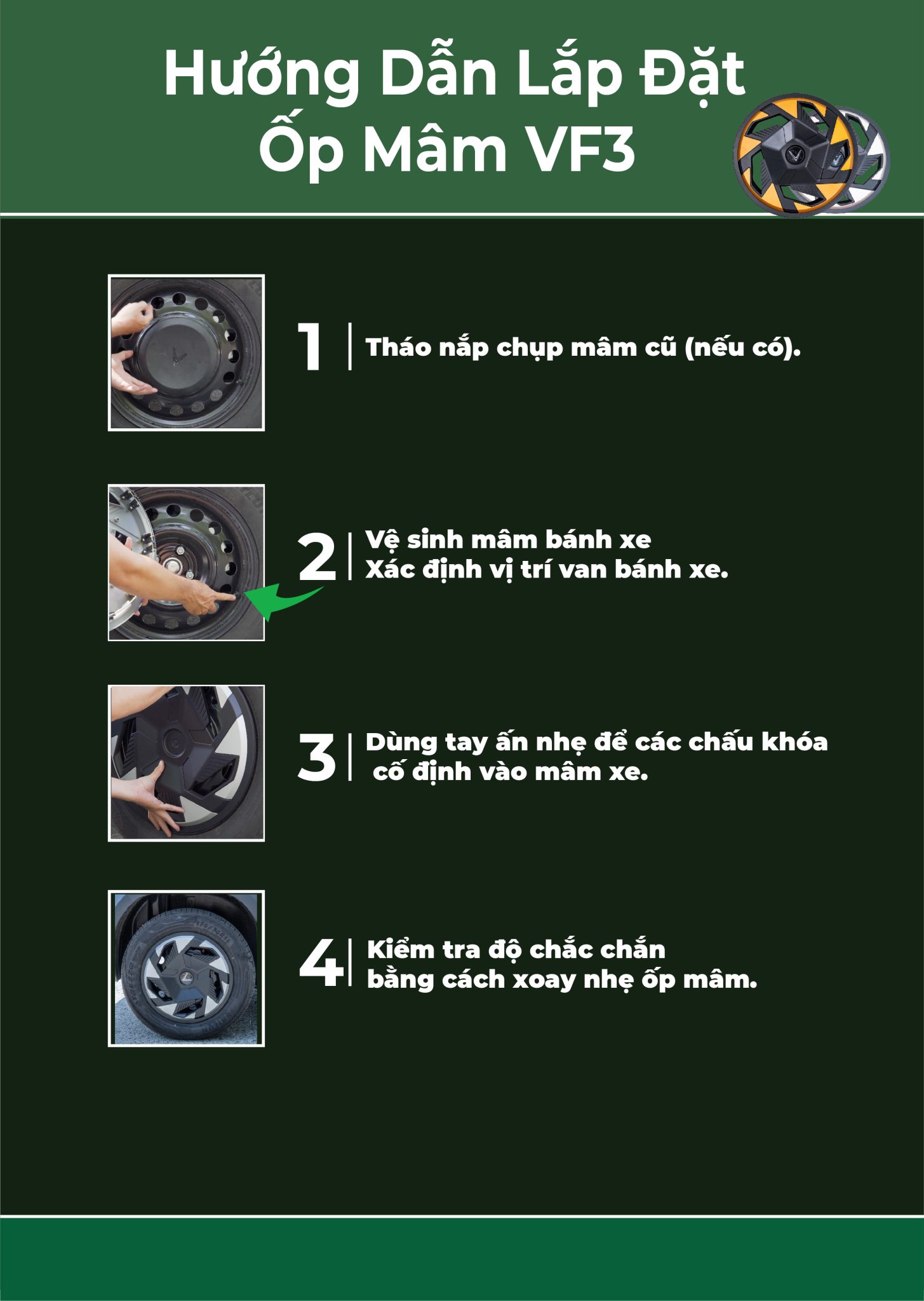Ốp lazang cho VF3 cách lắp