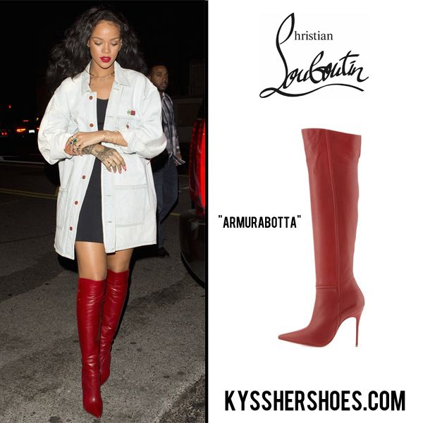 Rihanna rực rỡ và là tâm điểm của mọi sự chú ý khi diện đôi boot dài chạm gối của phù thùy giày Christian Louboutin.