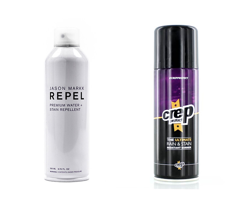 Từ trái qua: xịt chống bám bẩn Jason Markk Repel Spray và Crep Protect