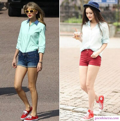 Giày thể thao nữ với quần short jean tạo phong cách