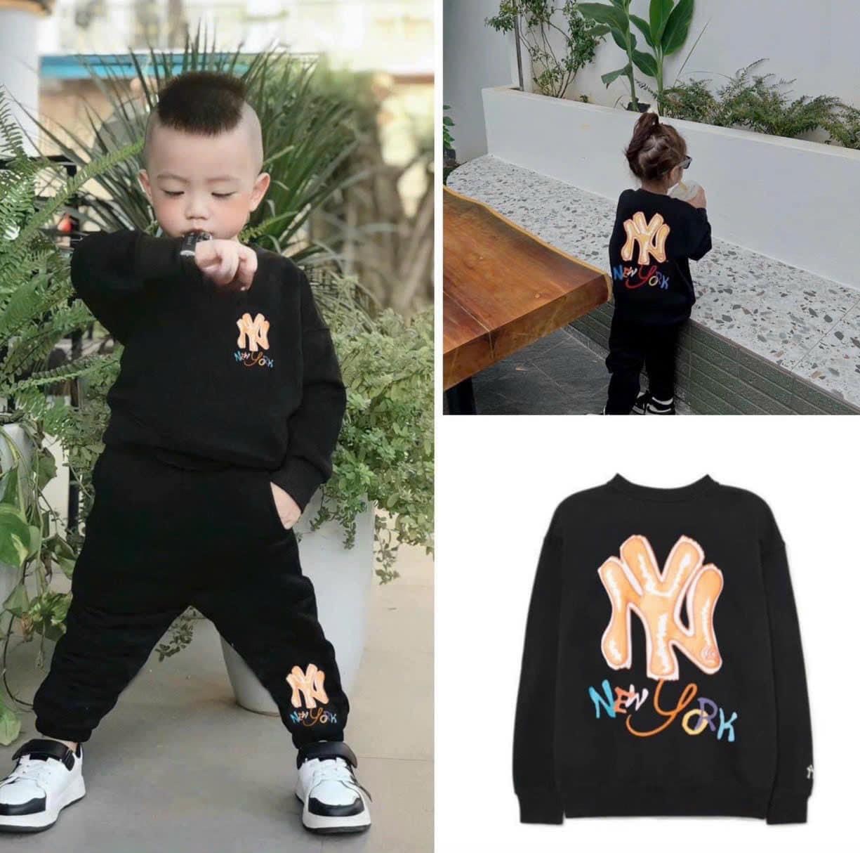 Bộ nỉ trắng NY đen bé mới