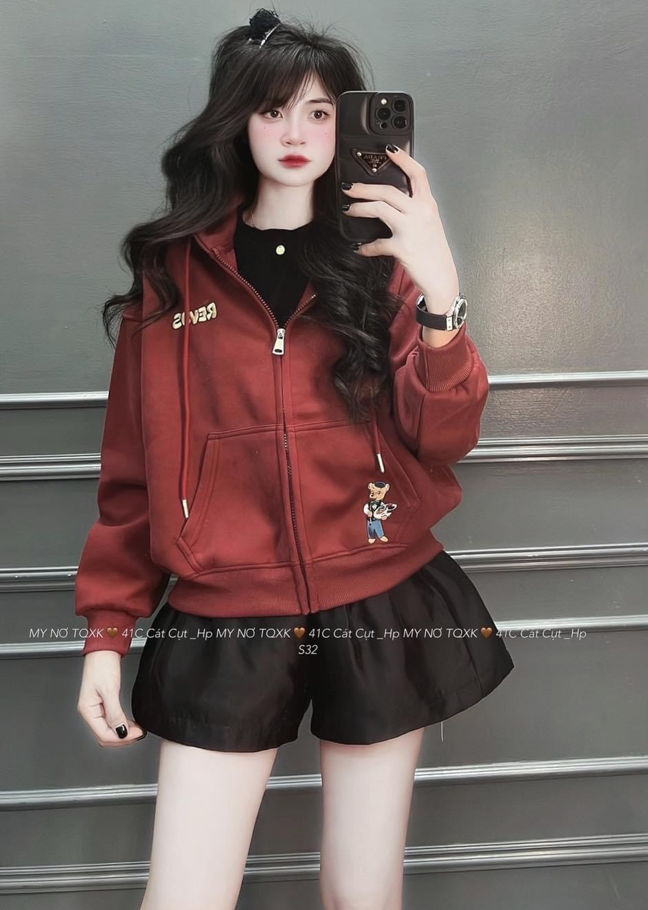 Áo khoác nỉ mũ kéo khóa chữ REVOS