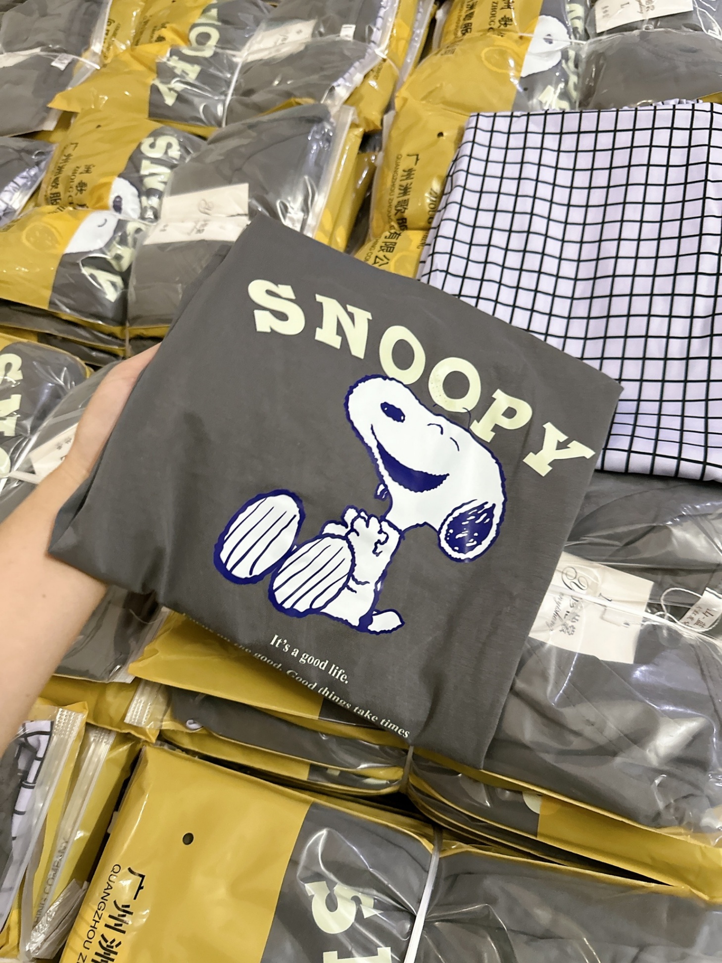 BỘ XÁM SNOOPY QUẦN CARO TÍM