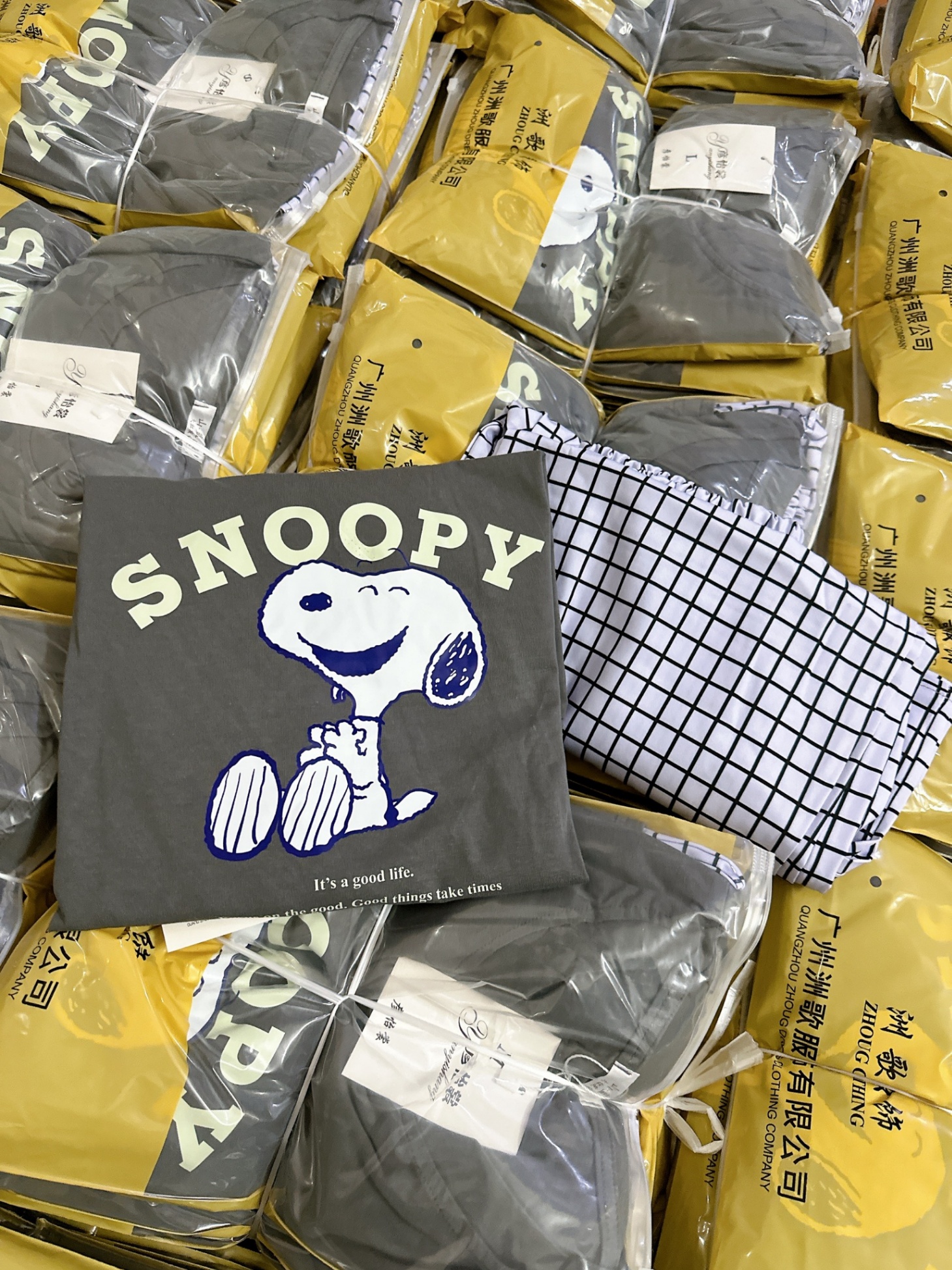 BỘ XÁM SNOOPY QUẦN CARO TÍM